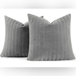 A set of two 100% Cotton Striped Pillow Covers, 26” x 26”. Gray.